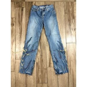 Y2K Custom‎ Flame Jeans Lace Up Back Button Fly Festival Denim 2